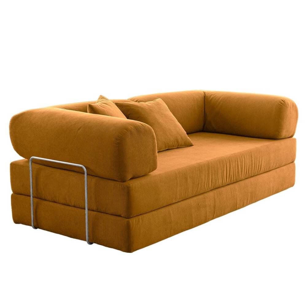 โซฟาเบด RENITA HOME รุ่น LEKO 200X100CM. ผ้าลูกฟูกลอนใหญ่ สีเหลืองมัสตาร์ด (608-07)_0